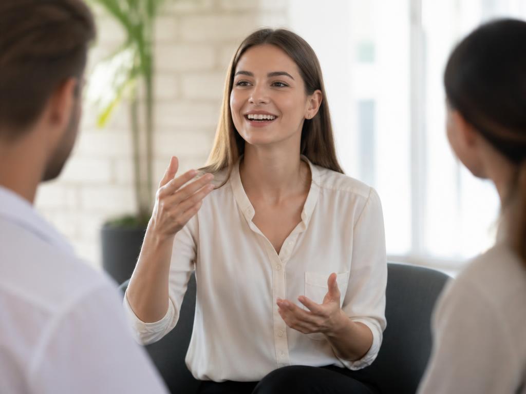 A person speaking Spanish confidently with a genuine smile